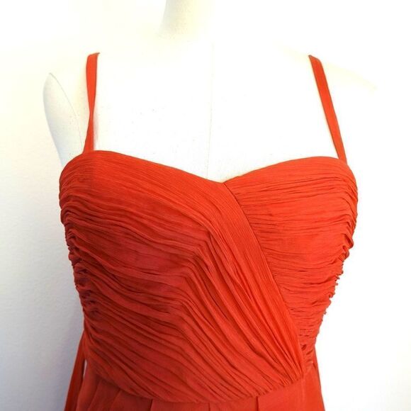 J.Crew Silk Ruched and Draped Spaghetti Strap Elegant Prom or Party Dress Coral - Picture 2 of 16